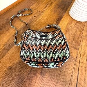 Vera Bradley Sierra Stream Crossbody Bag Organizer Zippered Fabric Blue Brown